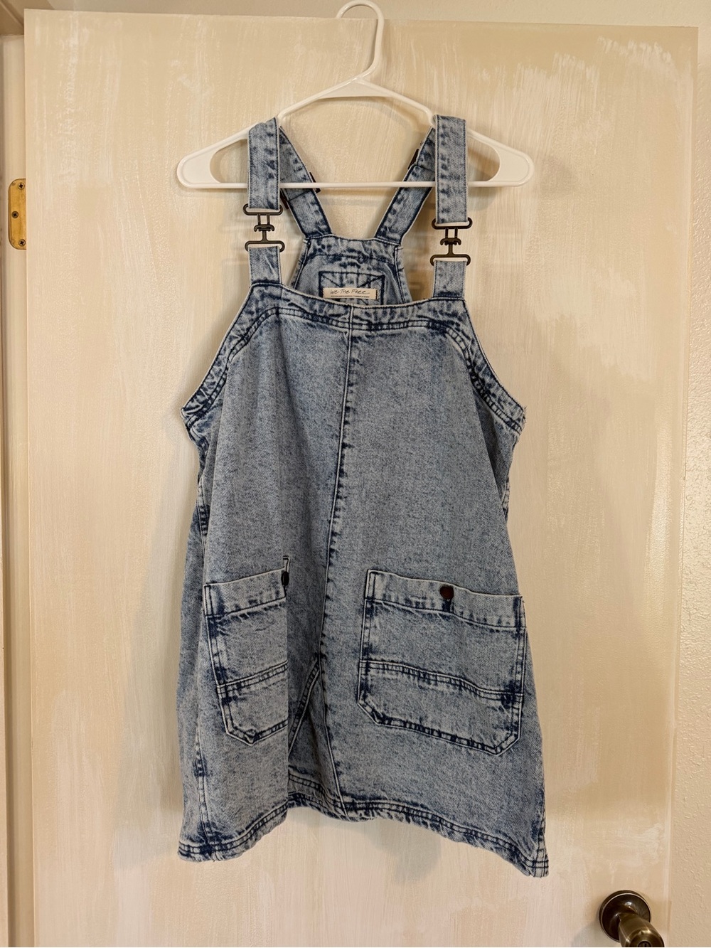 We The Free Acid Wash Denim Overall Dress in Light Blue
